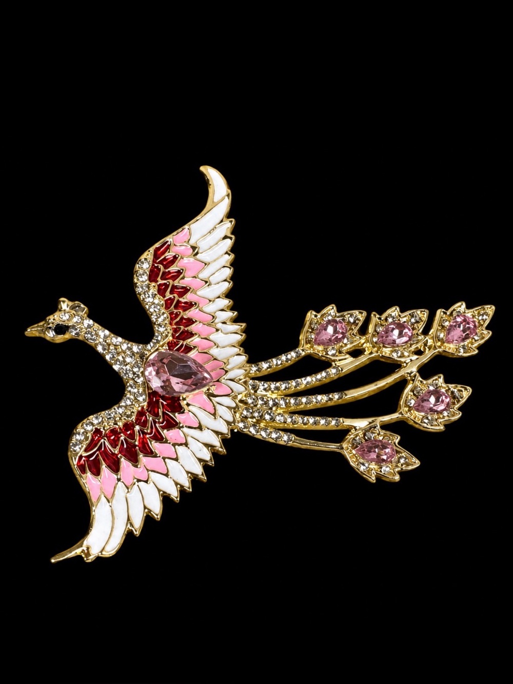 Elegant Gold and Pink Bird Brooch